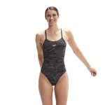 SPEEDO WOMEN'S ALLOVER FIXED CROSSBACK GRAY/BLACK - Imagen 2