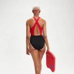 SPEEDO WOMENS HIGHNECK CROSSBACK BLACK RED - Imagen 7